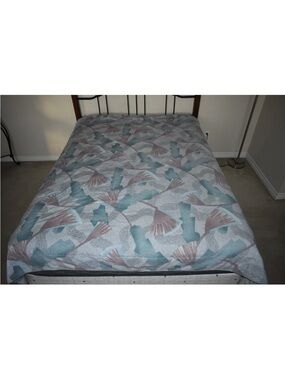 Vintage 80s/90s Full Queen Comforter Blanket 2 SIDE VIEW Floral Fan Geometric